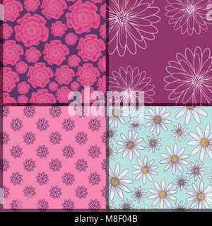 squares of Pattern of beautiful and tropical flowers, colorful design vector illustration Stock Vector