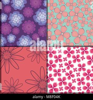 squares of Pattern of beautiful and tropical flowers, colorful design vector illustration Stock Vector