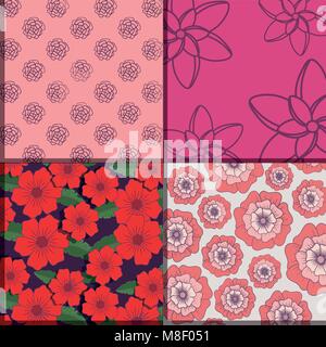 squares of Pattern of beautiful and tropical flowers, colorful design vector illustration Stock Vector