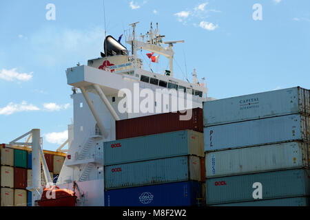 Container ship OOCL OAKLAND (Panama) superstructure, Fremantle, Western Australia Stock Photo