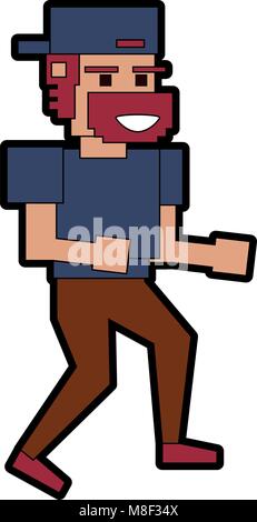 Pixelated white gangster character vector illustration graphic design Stock Vector