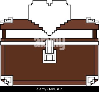 Pixelated wooden chest with heart vector illustration graphic design Stock Vector