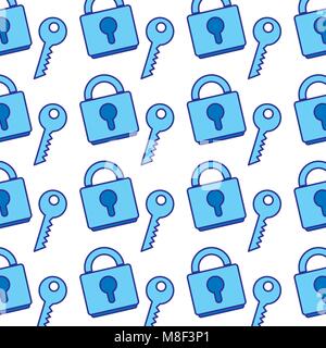 duo color close padlock object with key background Stock Vector