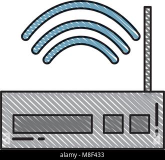 doodle router wireless internet wifi technology Stock Vector