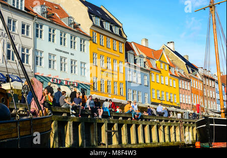 Copenhagen, Denmark - July 27, 2017: 17th-century waterfront Nyhavn (New Harbour), new port of Copenhagen. Colorful old town architecture Stock Photo
