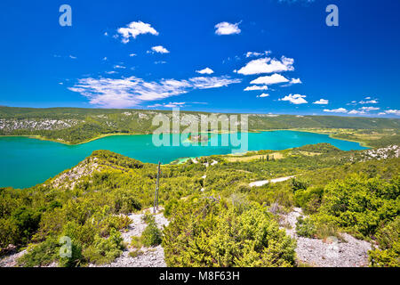 Island of Visovac monastery in Krka national park, Dalmatia, Croatia Stock Photo