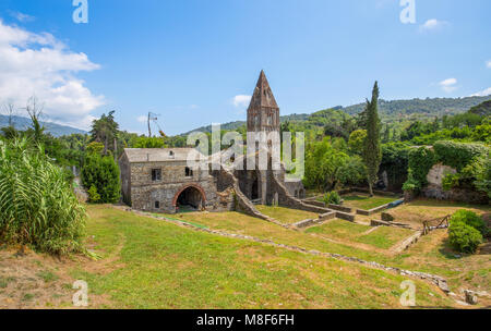 RAPALLO, ITALY JULY, 12, 2017 - Ancient abbey in ruins, the monastery of Santa Maria in Valle Christi situated in Valle Christi, in Rapallo, Genoa (Ge Stock Photo