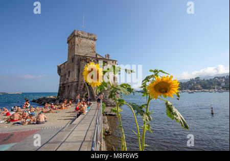 RAPALLO, ITALY, JULY, 12, 2017 - The ancient castle on the sea, Rapallo, Genoa (Genova), Italy Stock Photo