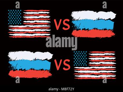 Conflict between USA and Russia. Rectangular flags on dark background. Cold war illustration Stock Vector