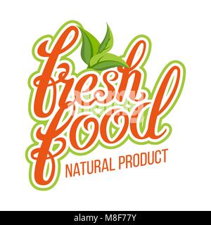 Fresh Food Vector. Organic Natural Product. Design Element For Market, Ecommerce, Product Ads. Handmade Text. Typographic. Isolated Illustration Stock Vector