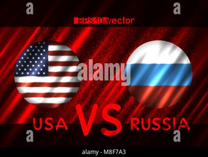 USA VS Russia conflict. Round flags on dark red background. Cold war illustration Stock Vector