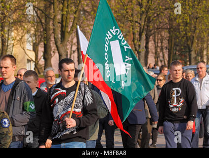 Justyna Helcyk, Coordinator of ONR (National Radical Camp)delivers a speech  during anti immigrant and anti Muslim protest organized by Oboz  Narodowo-Radykalny (National Radical Camp) in Wroclaw, western Poland.  (Photo by Marcin Rozpedowski/Pacific