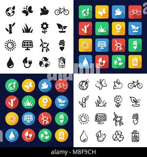 Ecology All in One Icons Black & White Color Flat Design Freehand Set Stock Vector