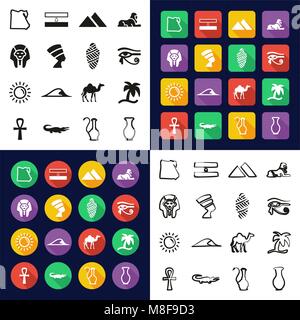 Egypt All in One Icons Black & White Color Flat Design Freehand Set Stock Vector