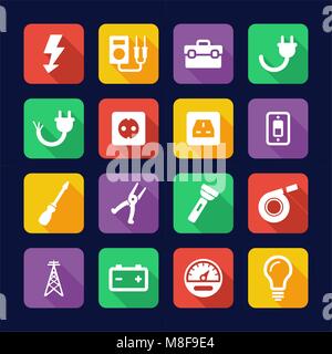 Electrician Icons Flat Design Stock Vector