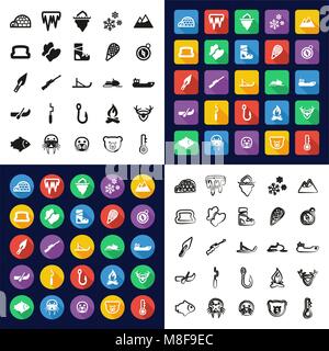 Eskimo All in One Icons Black & White Color Flat Design Freehand Set Stock Vector
