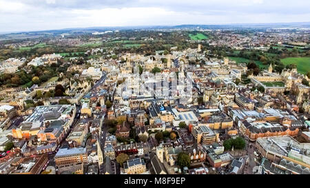 Oxford City, England Aerial Photo. Helicopter View Image Including Historic Buildings such as Oxford University and College Buildings Oxfordshire UK Stock Photo