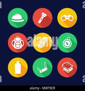 Expedition Icons Flat Design Circle Stock Vector