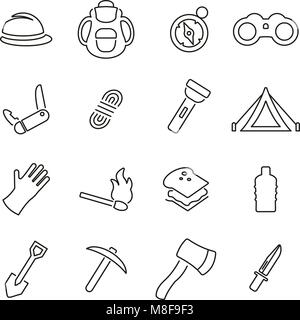 Expedition or Explorer Icons Thin Line Vector Illustration Set Stock Vector