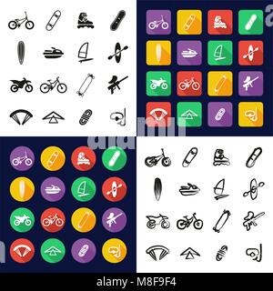 Extreme Sports All in One Icons Black & White Color Flat Design Freehand Set Stock Vector