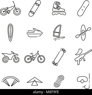 Extreme Sports or Extreme Sports Equipment Icons Thin Line Vector Illustration Set Stock Vector