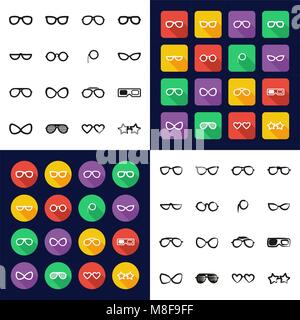 Eyeglasses All in One Icons Black & White Color Flat Design Freehand Set Stock Vector