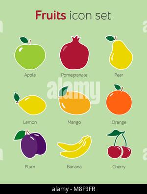 Fruit icon set simple flat vector illustration. Stock Vector