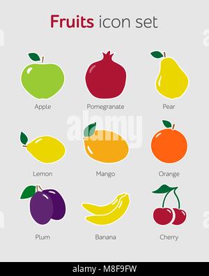Fruit icon set simple flat vector illustration. Stock Vector
