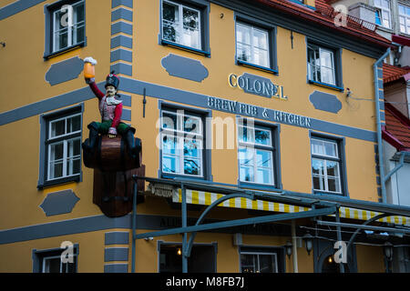 Riga, Latvia. August 21, 2017. Restaurant at Livu Square (Livu laukums) Stock Photo