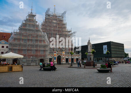 Riga, Latvia. August 21, 2017. View of the Town Hall Square. The House of Blackheads  under renovation Stock Photo