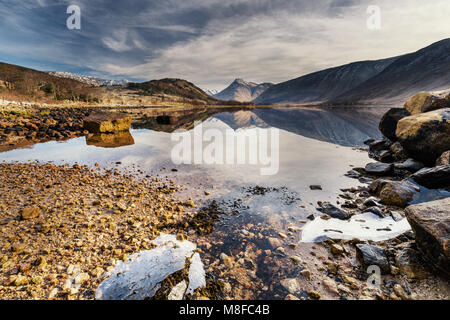 The waters of Loch Etive reflecting the surrounding mountains, Argyll and Bute, Scotland, UK,  Europe Stock Photo