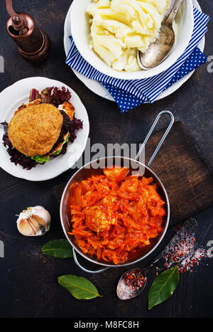 fried cabbage and mashed potato, stock photo Stock Photo