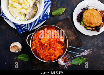 fried cabbage and mashed potato, stock photo Stock Photo