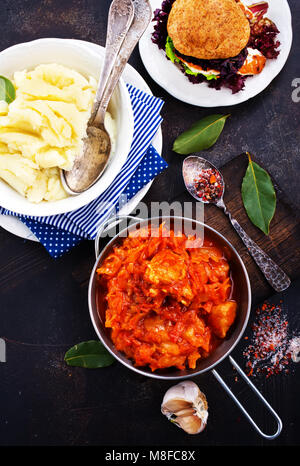 fried cabbage and mashed potato, stock photo Stock Photo