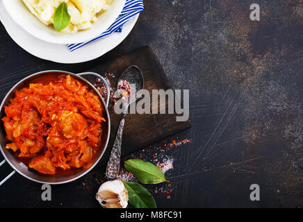 fried cabbage and mashed potato, stock photo Stock Photo