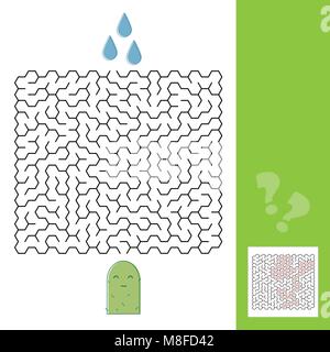 Cactus and water maze game for younger kids with a solution - Vector illustration - line style Stock Vector