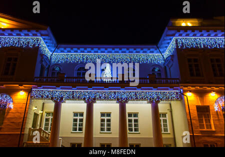 Night view of the Presidential Palace in Vilnius with christmas illumination, Lithuania Stock Photo