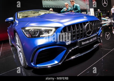 GENEVA, SWITZERLAND - MARCH 7, 2018: New 2019 Mercedes AMG GT 63S Coupe car presented at the 88th Geneva International Motor Show. Stock Photo