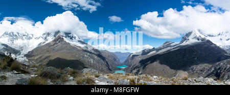 gorgeous mountain valley and landscape with turquoise lakes in the Cordillera Blanca in the Andes in Peru Stock Photo