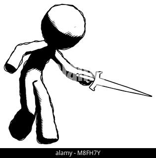 Ink design mascot man sword pose stabbing or jabbing. Stock Photo