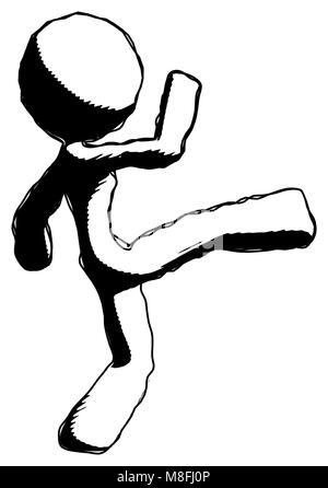 Ink design mascot woman kick pose. Stock Photo