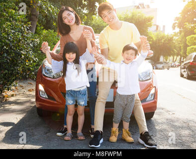 happy family enjoying road trip and summer vacation Stock Photo