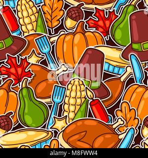 Happy Thanksgiving Day seamless pattern with holiday objects Stock Vector