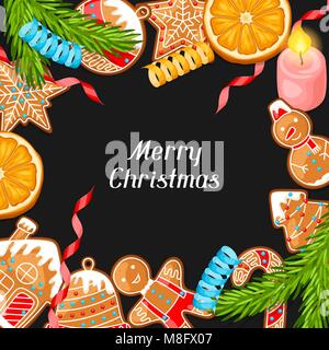 Merry Christmas greeting card with various gingerbreads Stock Vector