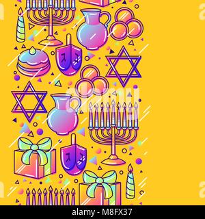 Happy Hanukkah celebration seamless pattern with holiday objects Stock Vector
