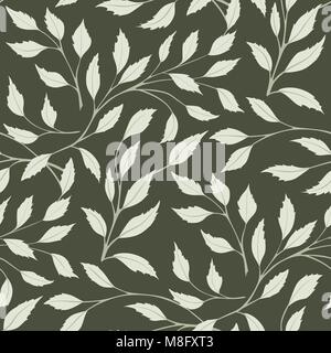 Leaves Seamless Pattern of botany plant texture on green background Stock Vector