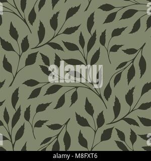 Leaves Seamless Pattern of botany plant texture on green background Stock Vector
