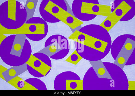 Hand painted circles and rectangles in purple and yellow Stock Photo