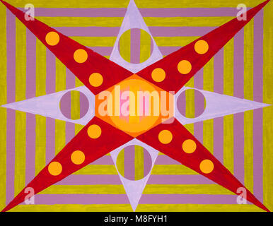 Hand painted stars and dots pattern on striped background Stock Photo