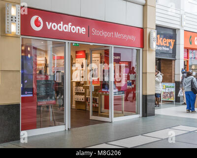 Vodafone Mobile phone shop store in Stockport Town Centre Shopping area, Merseyway Stock Photo